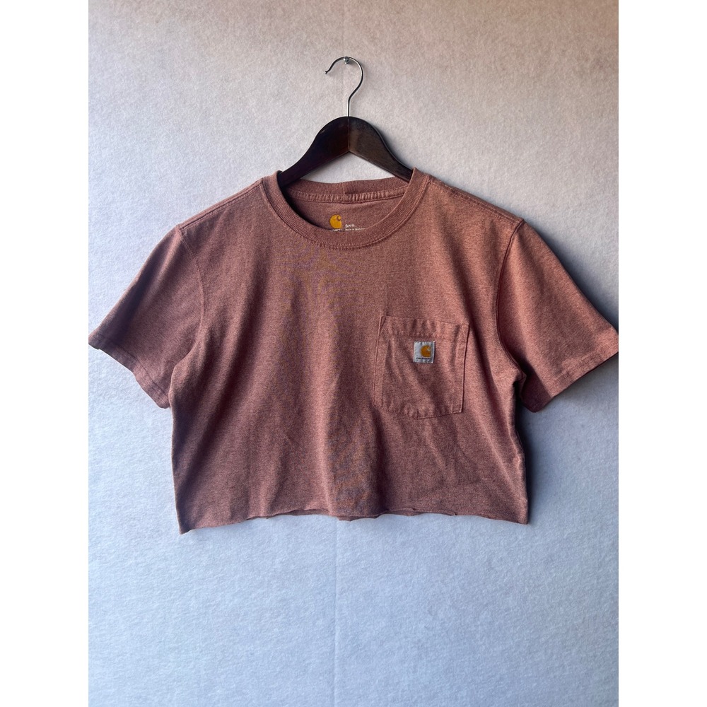 Carhartt Women Small Original Fit Short Sleeve Pocket Tee Cropped Heathered Clay
